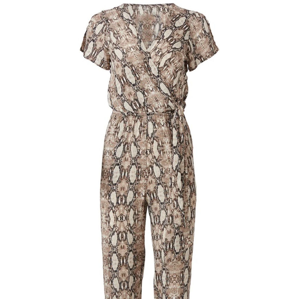 VENUS Brown and Cream Snakeskin Jumpsuit with Flutter Sleeves